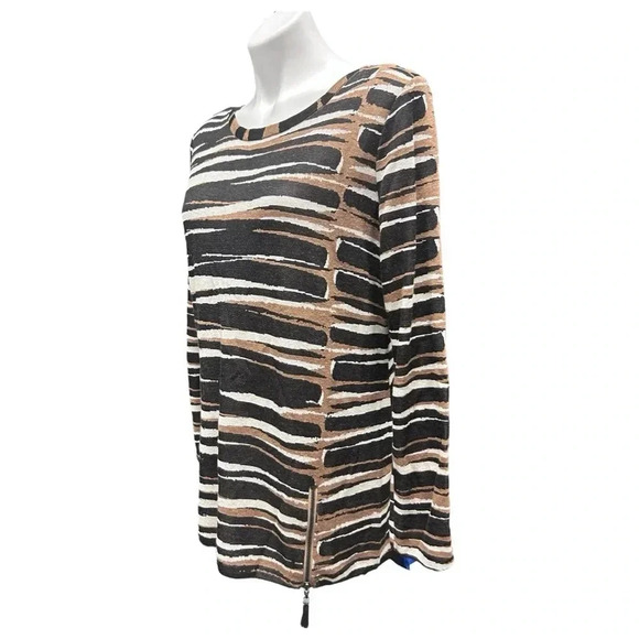 Nic+Zoe Animal Print Mighty Zip Hem Boatneck Pullover Sweater Zipper Accent - Picture 5 of 10